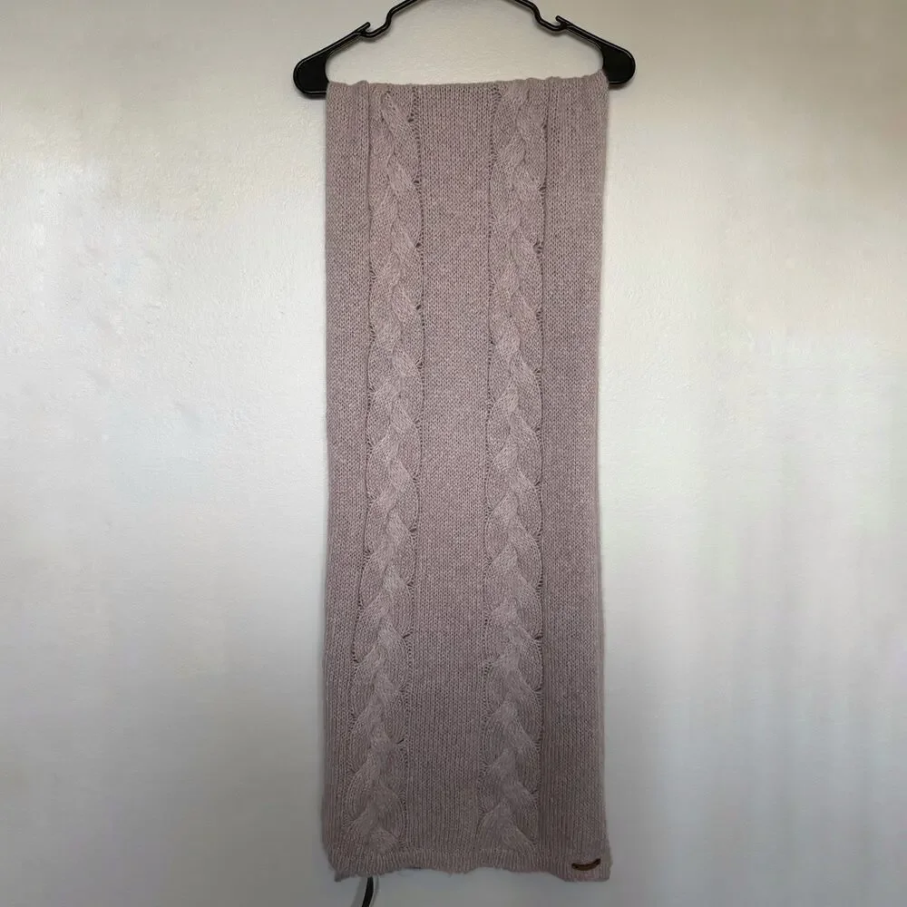 Coach Blush Pink Cable Knit Chunky Mohair Wool Blend Leather Tag Scarf Sz 23x80